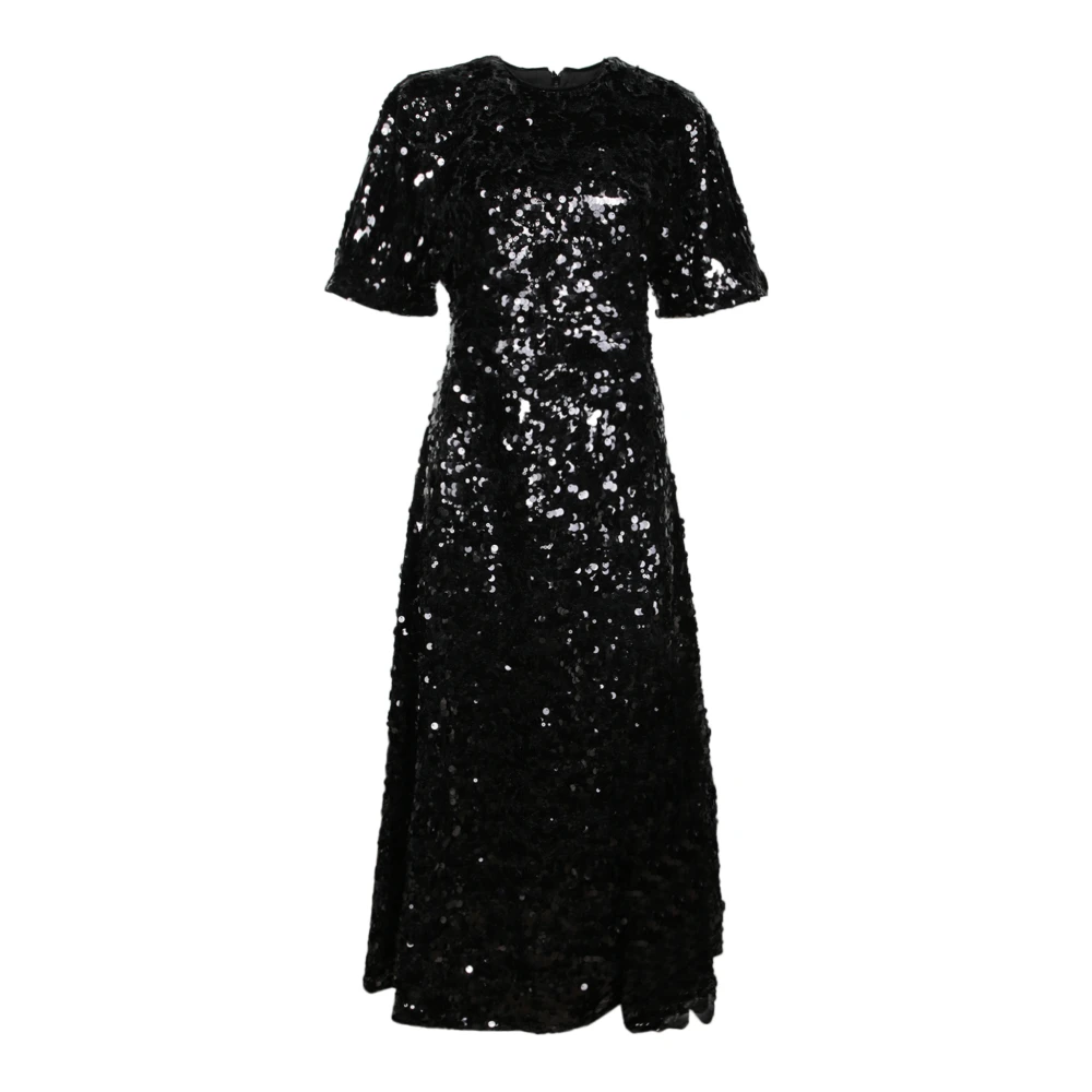 Ganni Women's Black Sequin Midi Dress Elegant Evening Wear