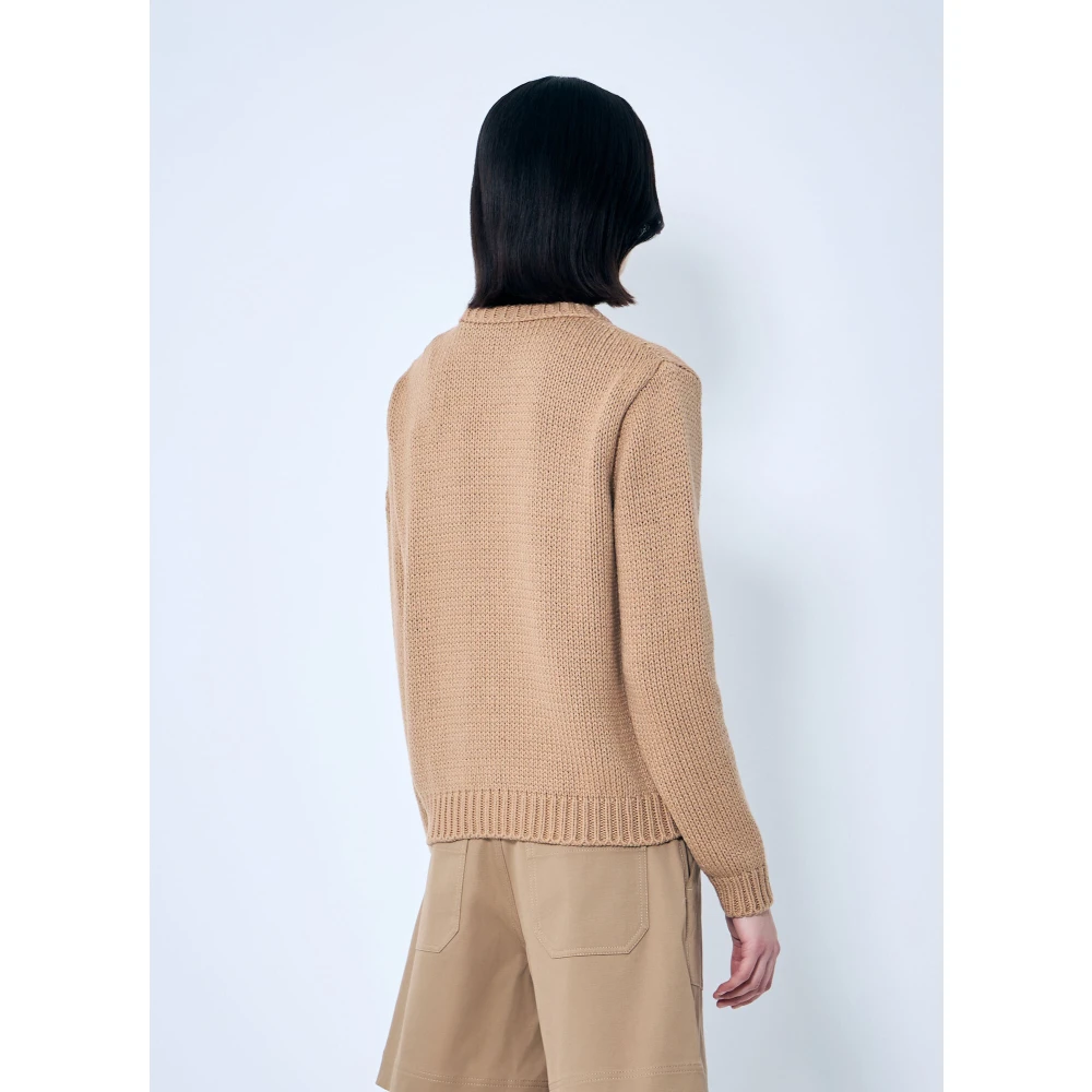 Moncler Geborduurde Logo Katoenen Gebreide Trui Beige Dames