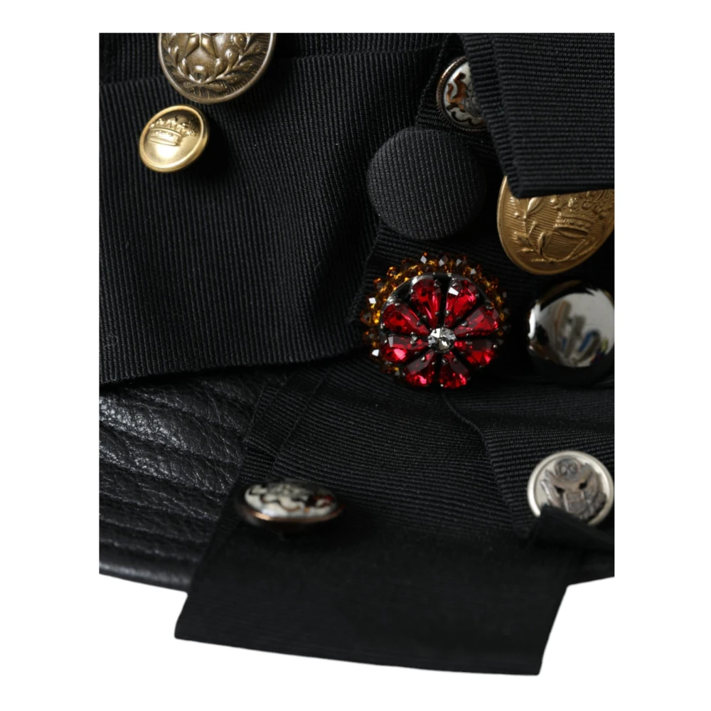 Dolce & Gabbana Kristal Stud Brede Rand Cloche Hoed Black Dames