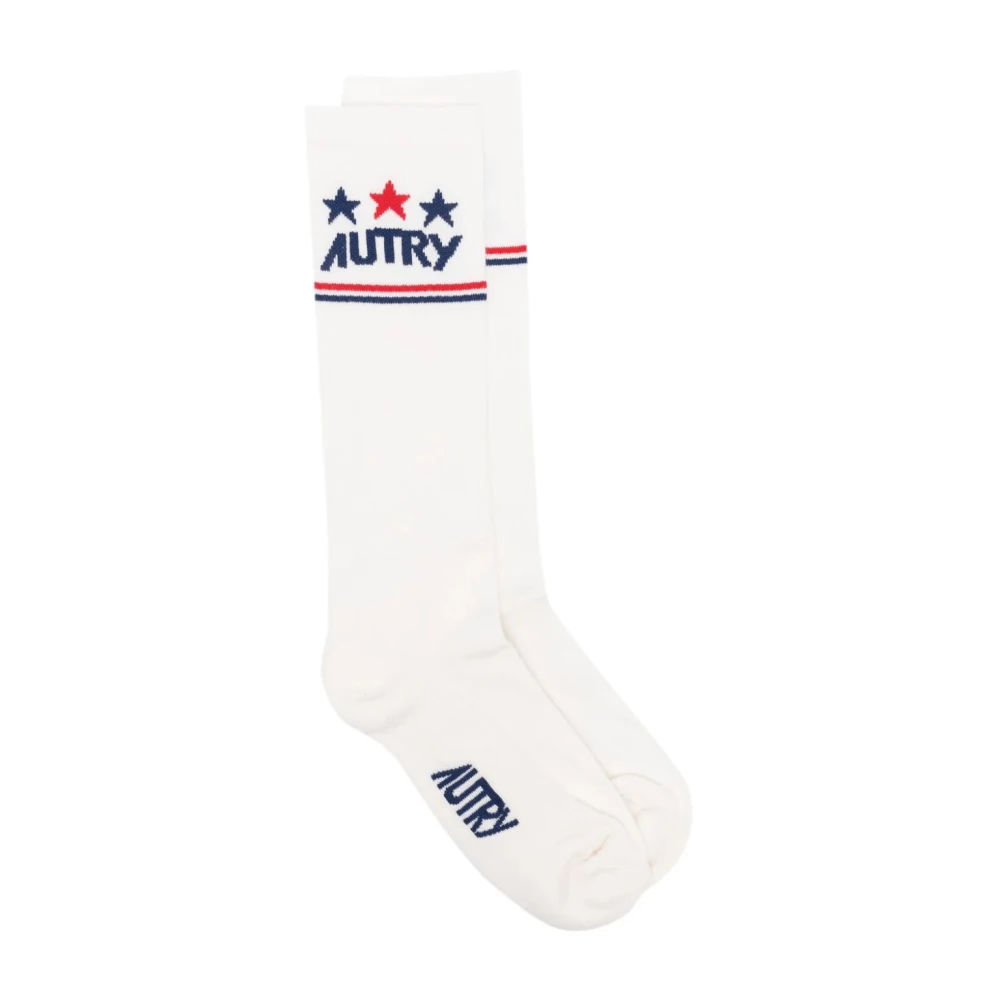 Autry Ribgebreide sokken met Jacquard-logo White Unisex