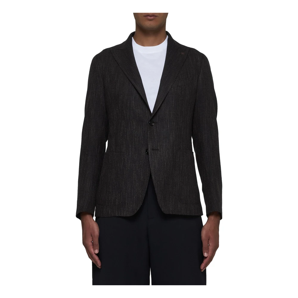 Tagliatore Bruine Herringbone Blazer Brown Heren