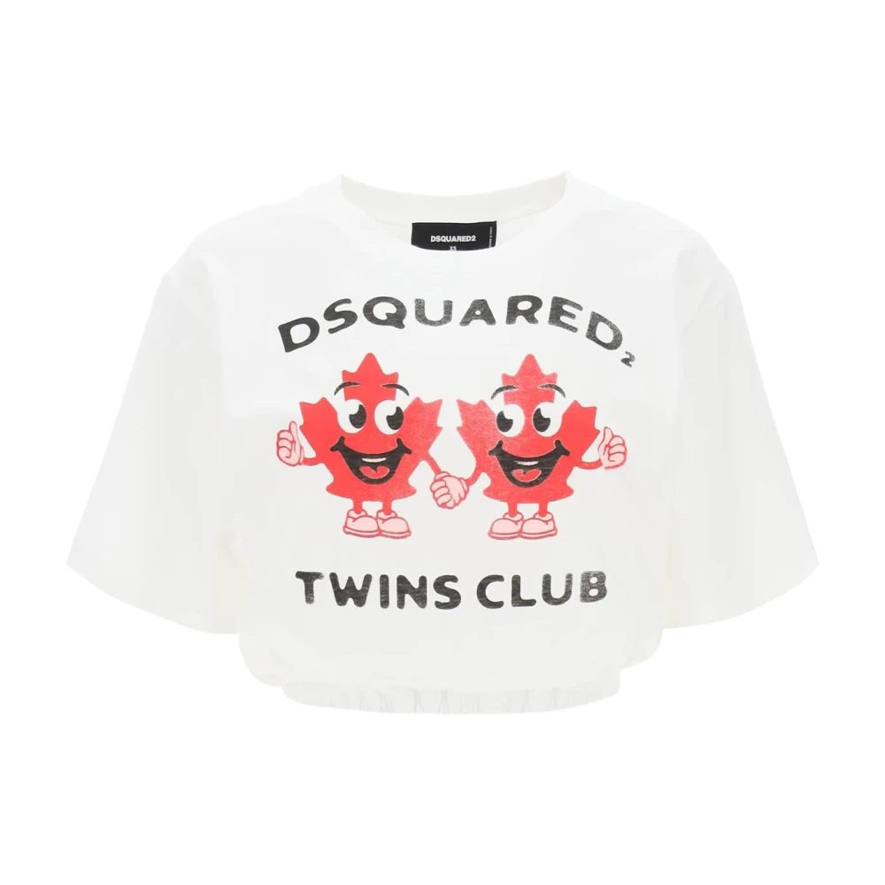 Dsquared2 Cropped T-shirt met Twins Club Print White Dames