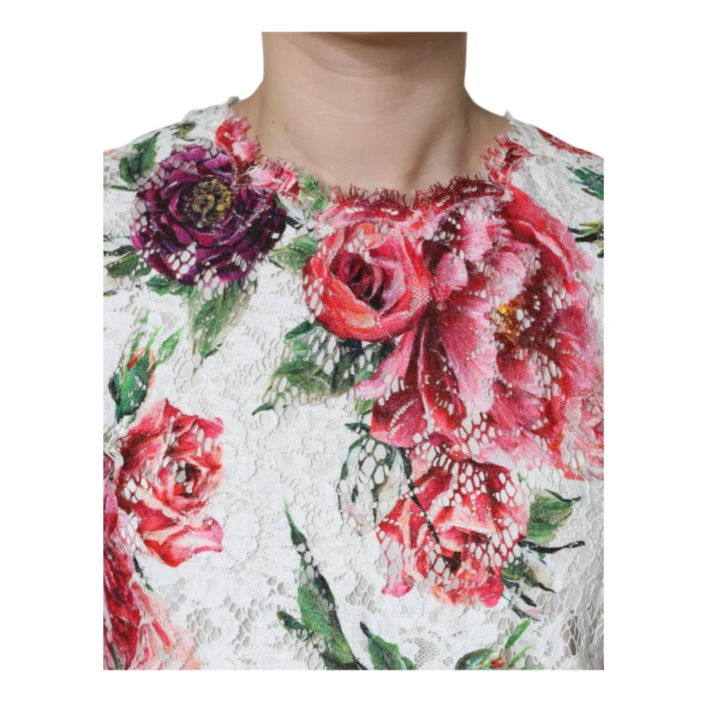 Dolce & Gabbana Witte Bloemenkanten Blouse met Zijde Multicolor Dames