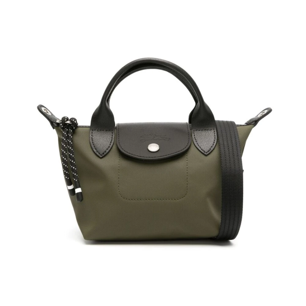 Longchamp Khaki Canvas Schoudertas met Logo Green Dames