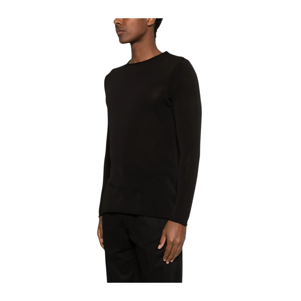 Daniele Fiesoli Men's Black Round Neck Jumper - Long Sleeve T-Shirts - L - Tops
