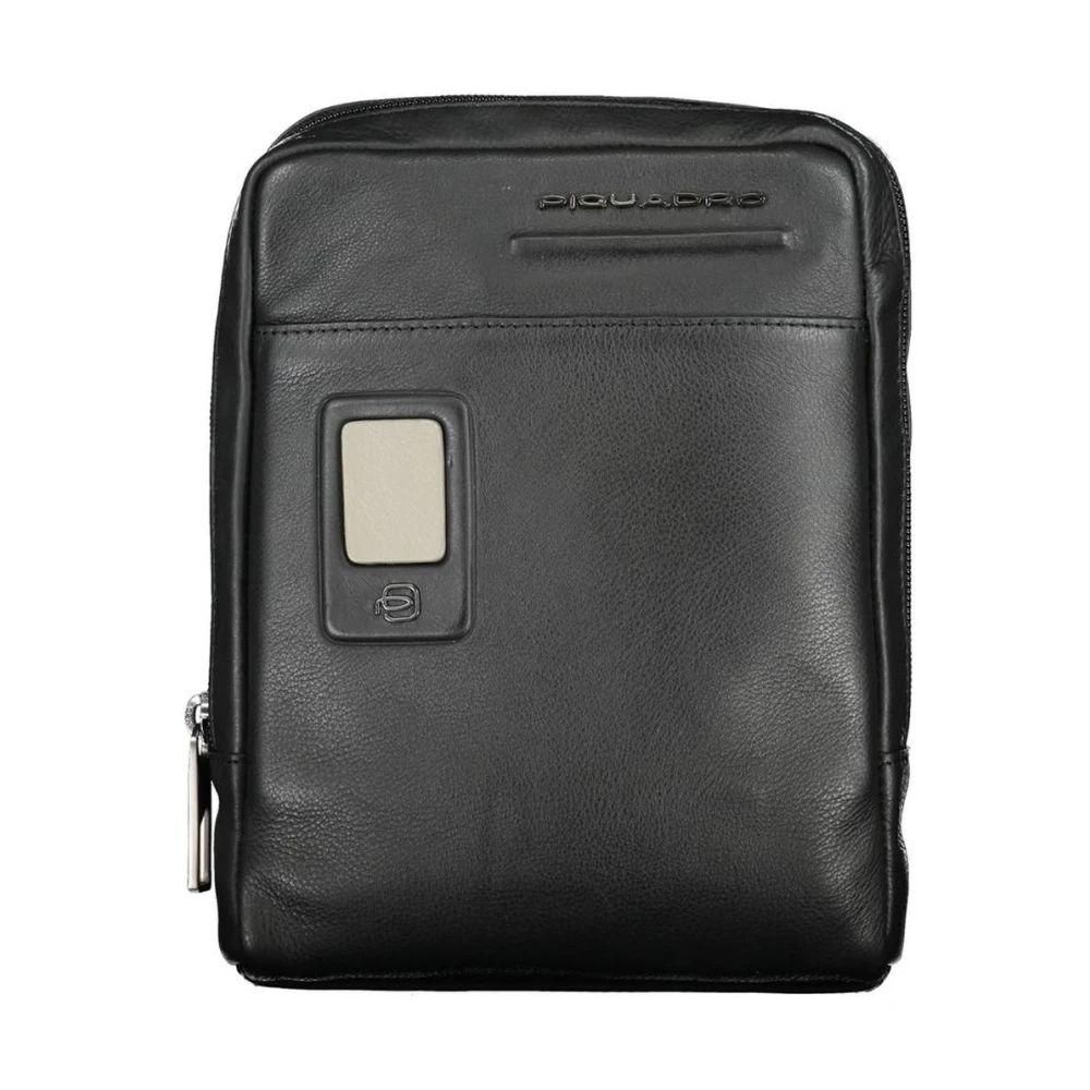 Piquadro Zwarte leren messenger tas met logo Black Heren