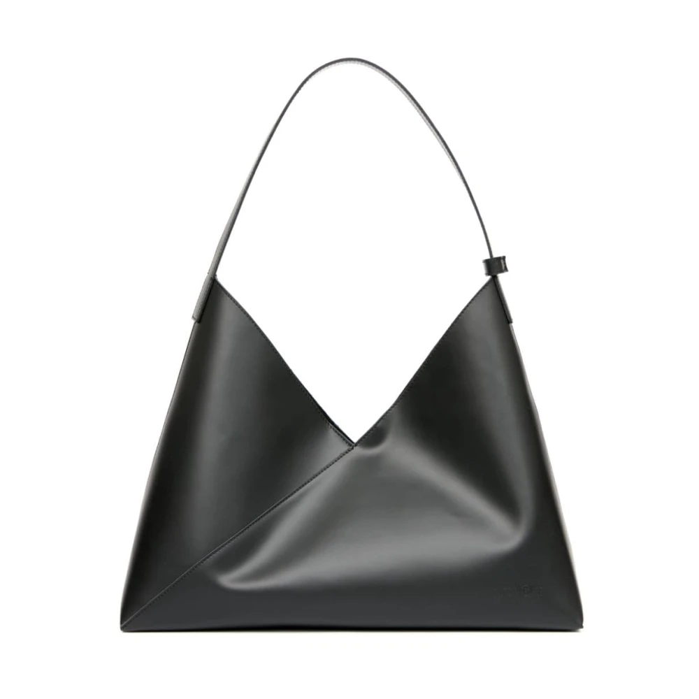 MM6 Maison Margiela Zwarte leren schoudertas met zilveren hardware Black Dames