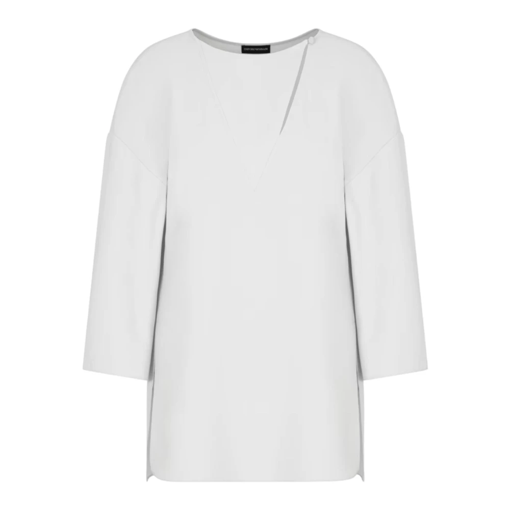 Emporio Armani Women's White Laser Cut Round Neck Top