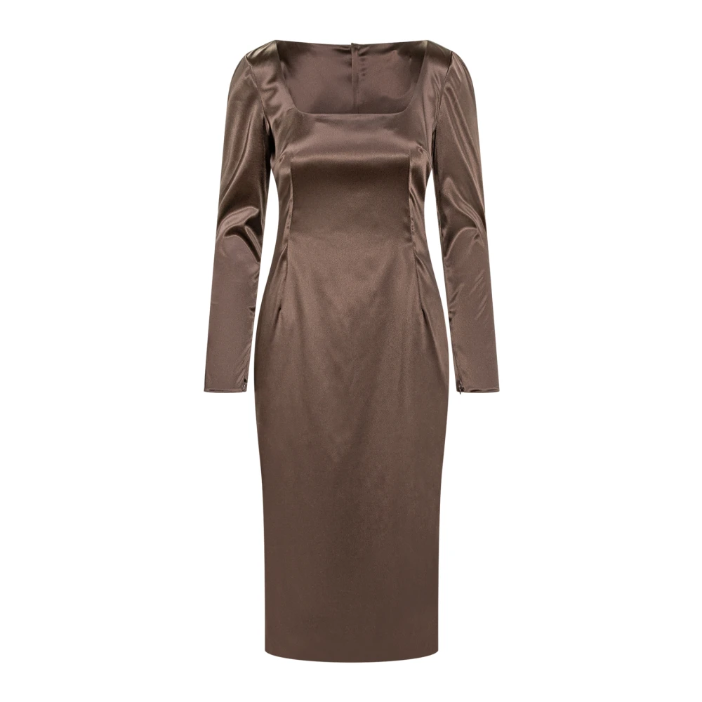 Dolce & Gabbana Women's Brown Midi Dresses, M, Dress In Stretch Satin