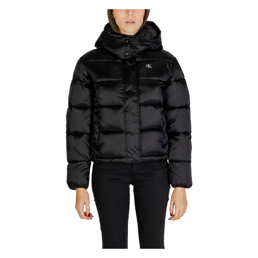 Calvin Klein Jeans Glanzende Monologo Jas Vrouwen Herfst Winter Black Dames