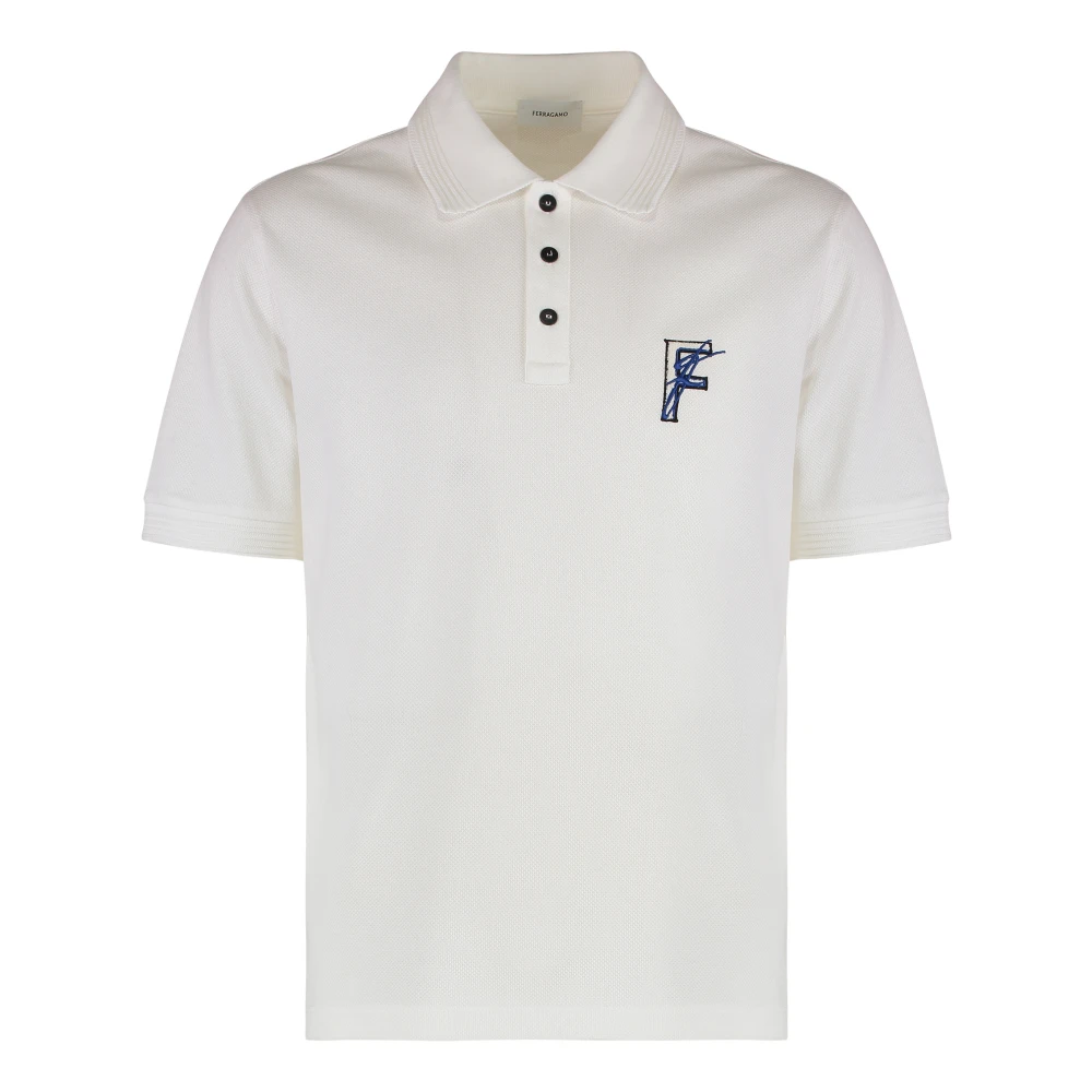Ferragamo Men's White Cotton-Piqué Polo Shirt - Polo Shirts - S - Tops