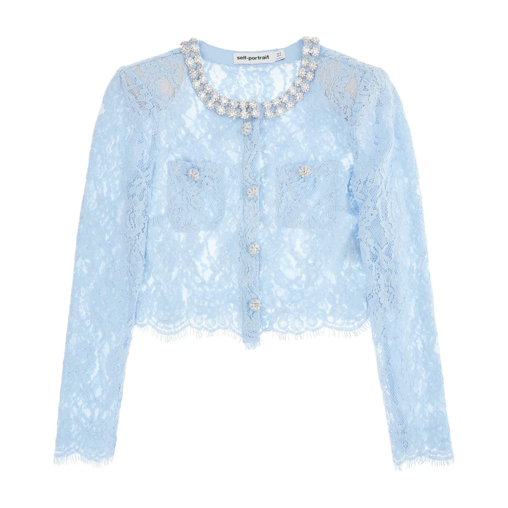 Self Portrait Kanten Juweelknoop Top Vrouwen Blue Dames
