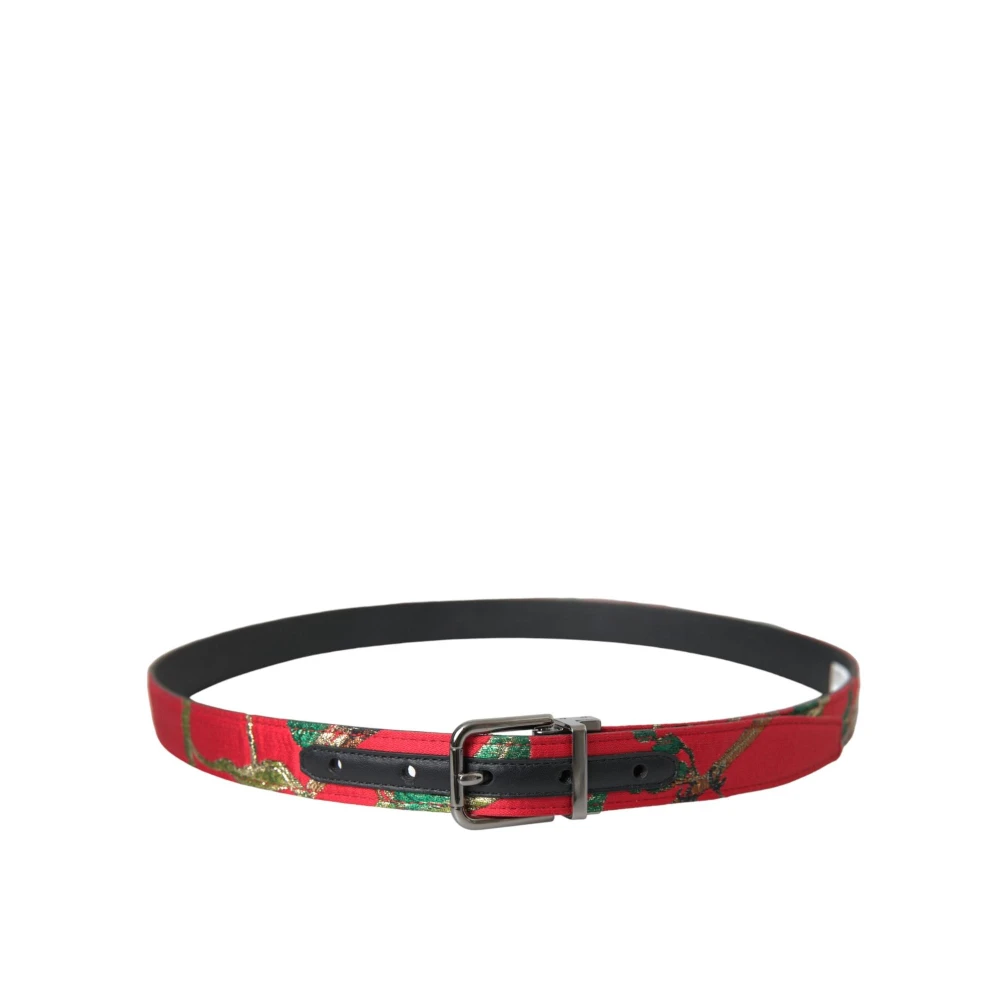 Dolce & Gabbana Rood Leren Jacquard Metalen Gesp Riem Red Heren