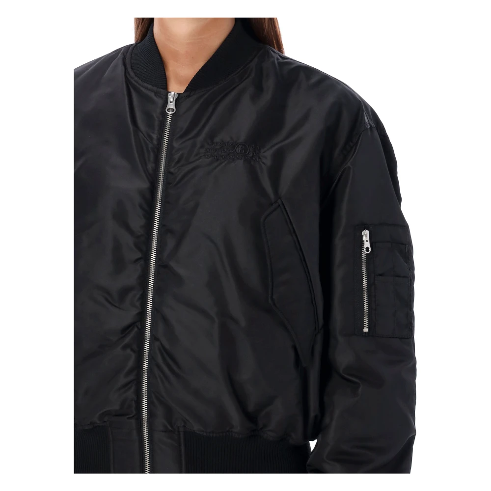MM6 Maison Margiela Zwarte Bomberjas van Nylon Black Dames