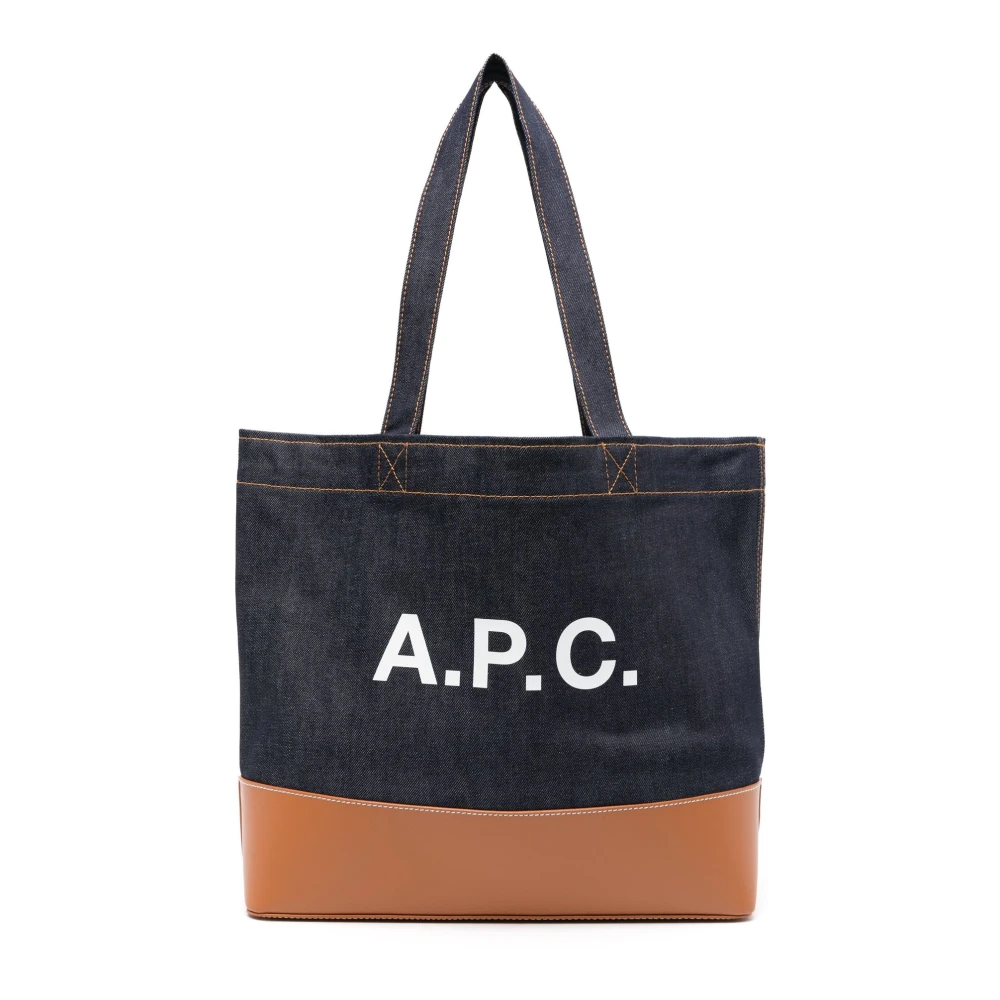 A.p.c. Karamel Tote Tas in Japans Denim en Leer Brown Dames