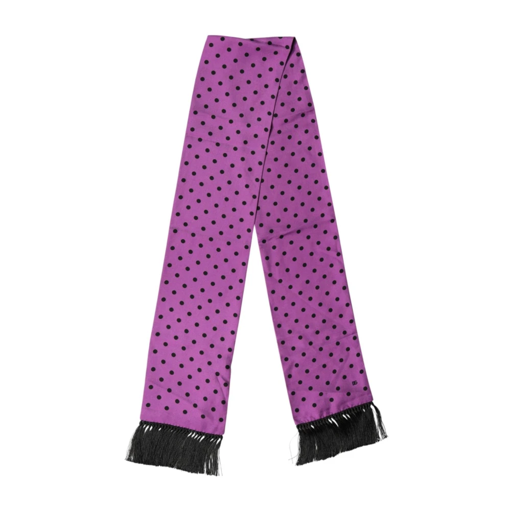 Dolce & Gabbana Men's Purple Silk Scarves, One Size, Polka Dot Fringes Neck Foulard Scarf