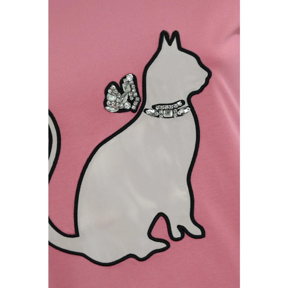 Max Mara Studio Gedrukt katoenen T-shirt met juweelapplicatie Pink Dames