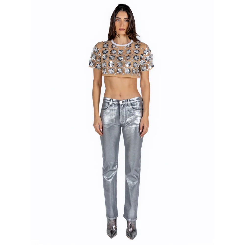 DES Phemmes Pailletten versierde cropped top in beige Dames