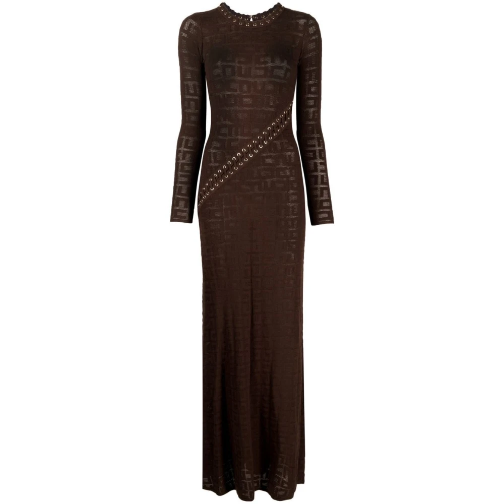 Elisabetta Franchi Red Carpet Jurk met Mesh Logo Brown Dames