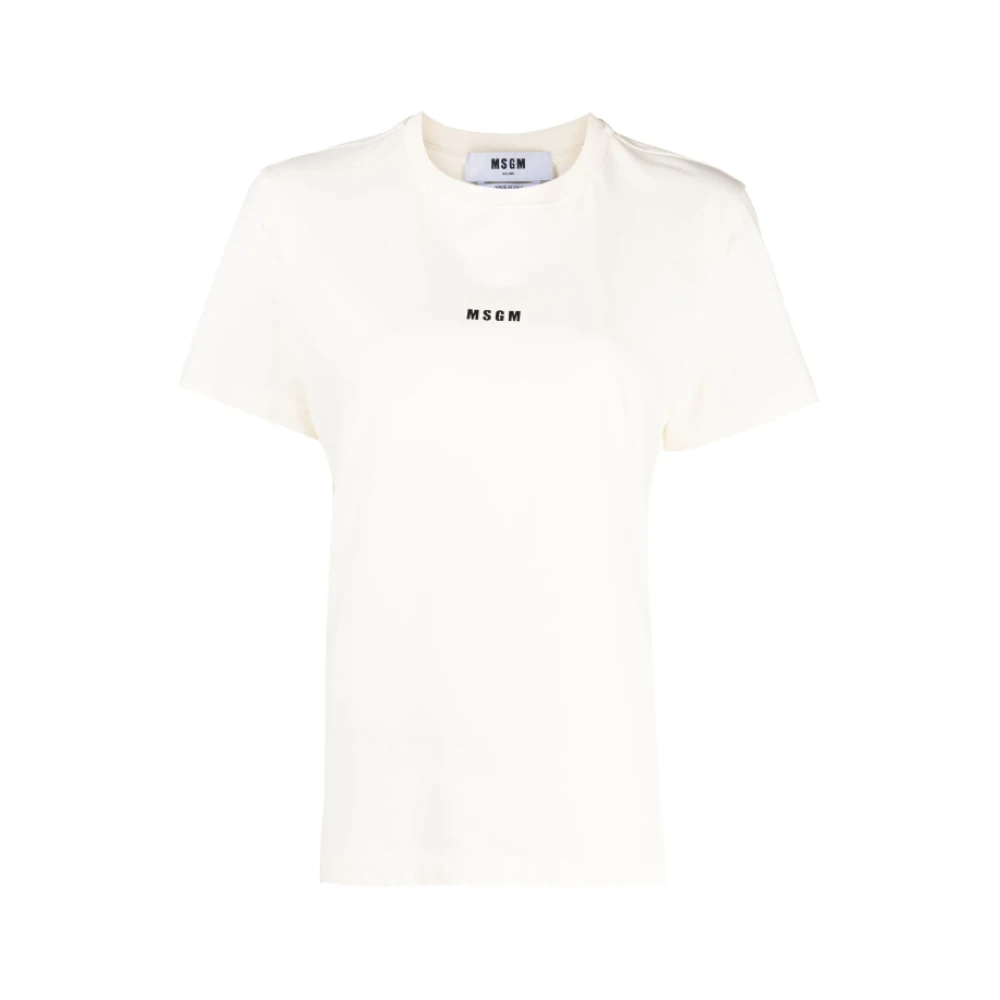 Msgm Korte Mouw Logo T-shirt Ivoor Beige Dames