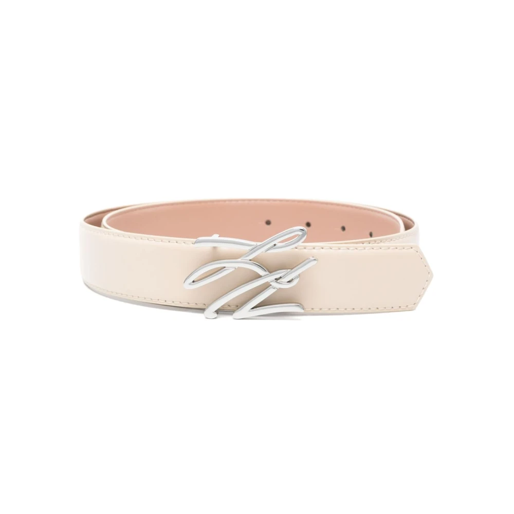 Karl Lagerfeld Beige Riem Zilver Logo Gesp Beige Dames