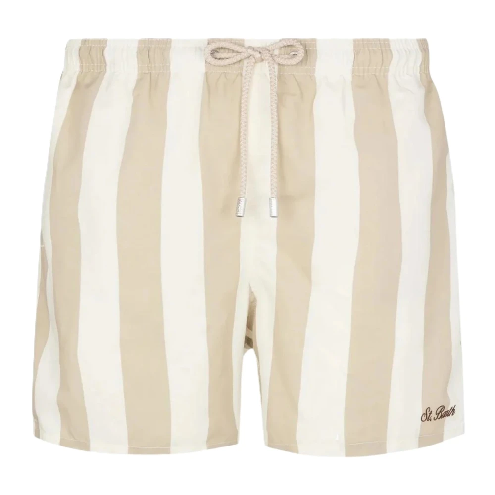 Mc2 Saint Barth Men's Beige Syros Swim Shorts With Back Pocket - Beachwear - L - Swimwear