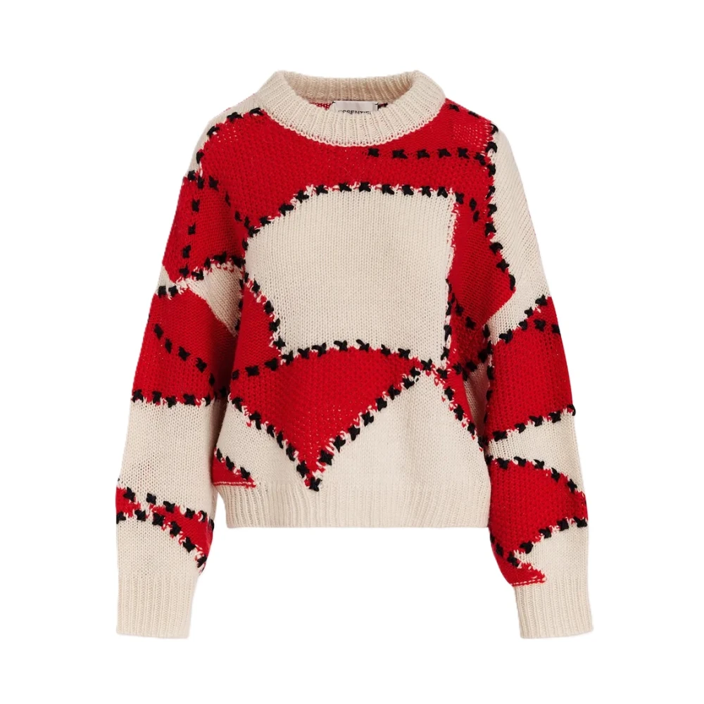 Essentiel Antwerp Geborduurde Gebreide Trui Oversized Sweater Red Dames