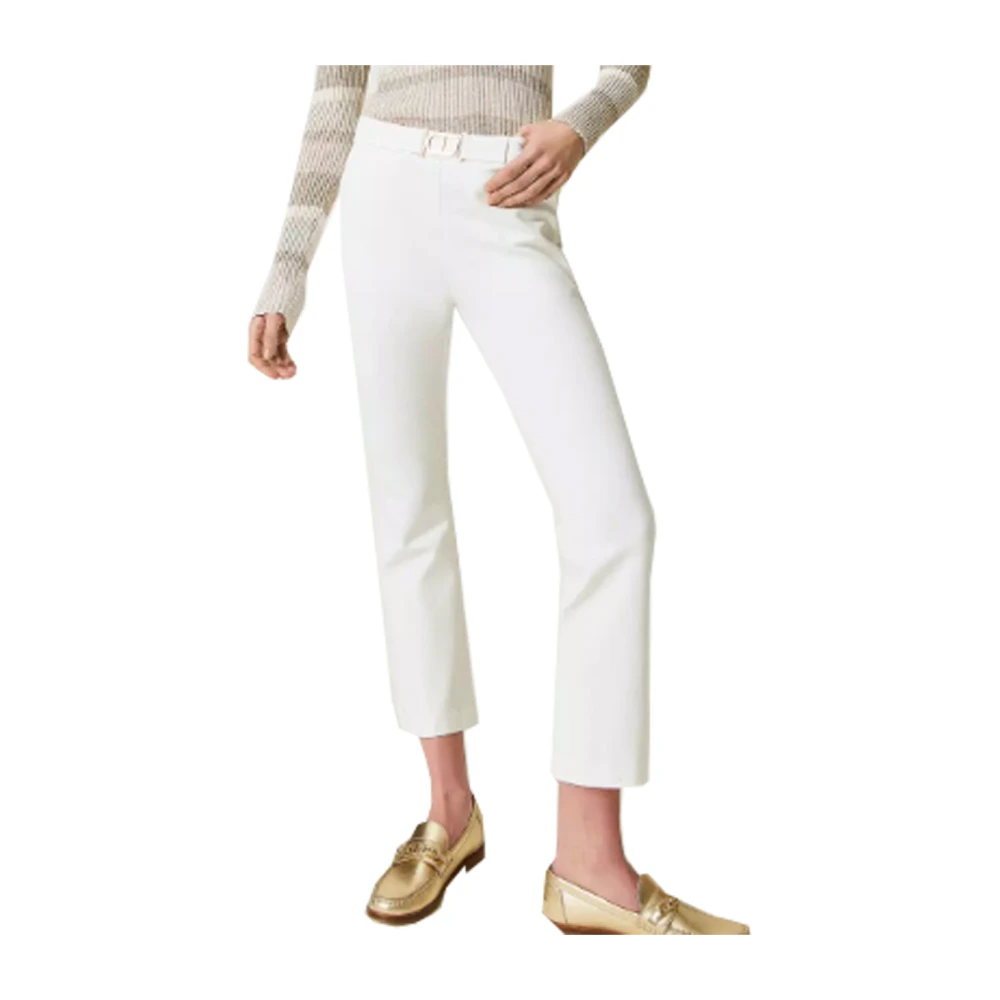Twinset Viscose Flare Broek met Riem White Dames