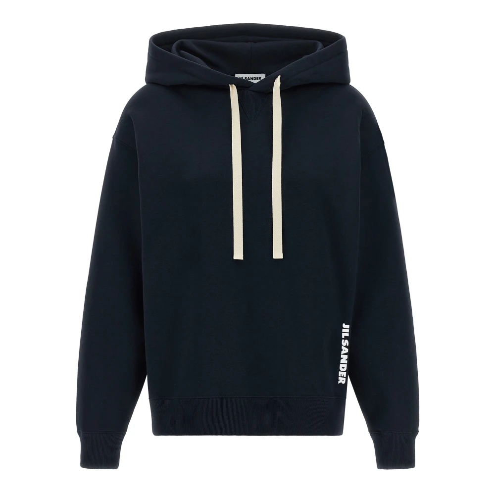 Jil Sander Kvinno Blå Sweatshirts & Hoodies Dam, M, Bomull, Fleecefodrad Hoodie I Bomull