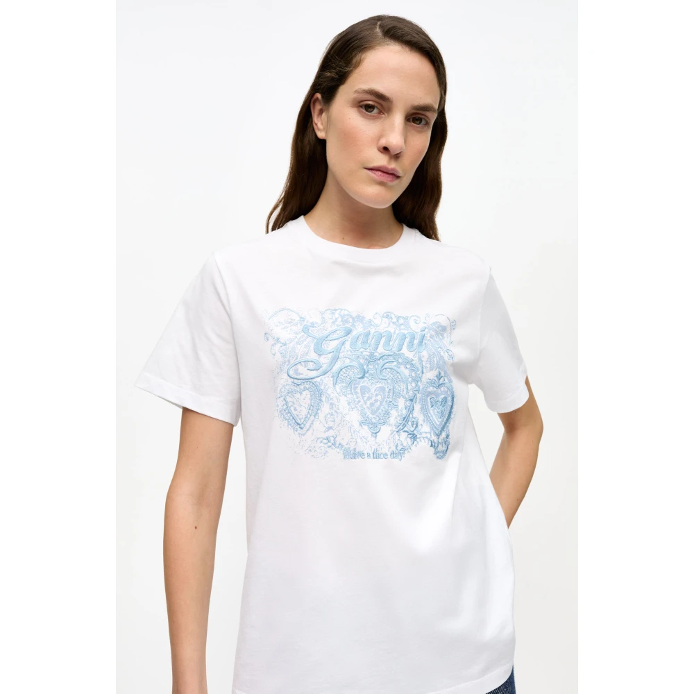 Ganni Wit Basis Tattoo Kant Relaxed T-Shirt White Dames
