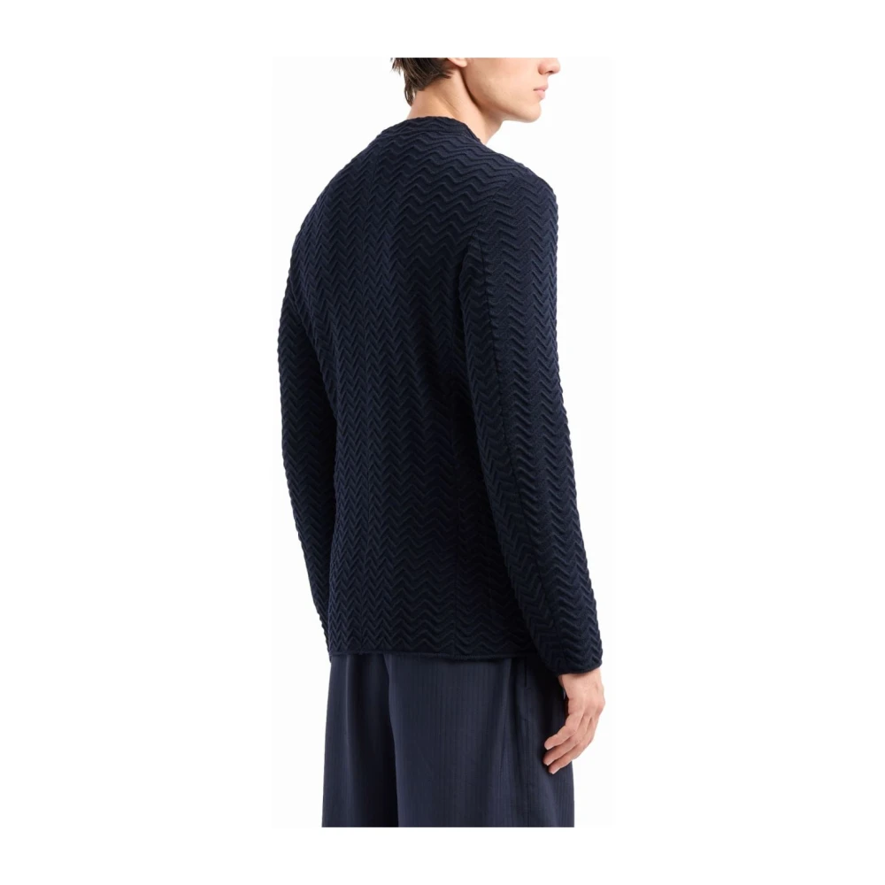 Giorgio Armani Blauwe Wollen Blend Geborduurde Jas Blue Heren