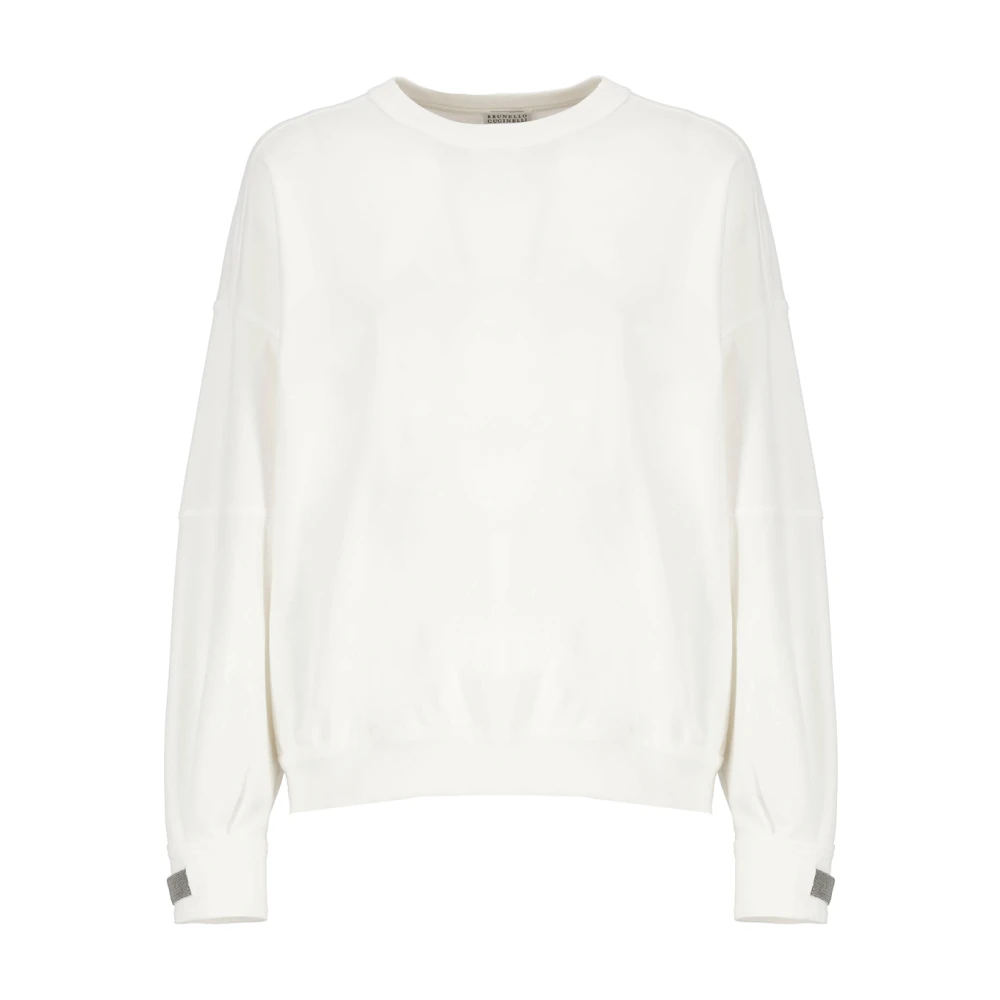 BRUNELLO CUCINELLI Witte Katoenen Sweatshirt met Messing Details White Dames
