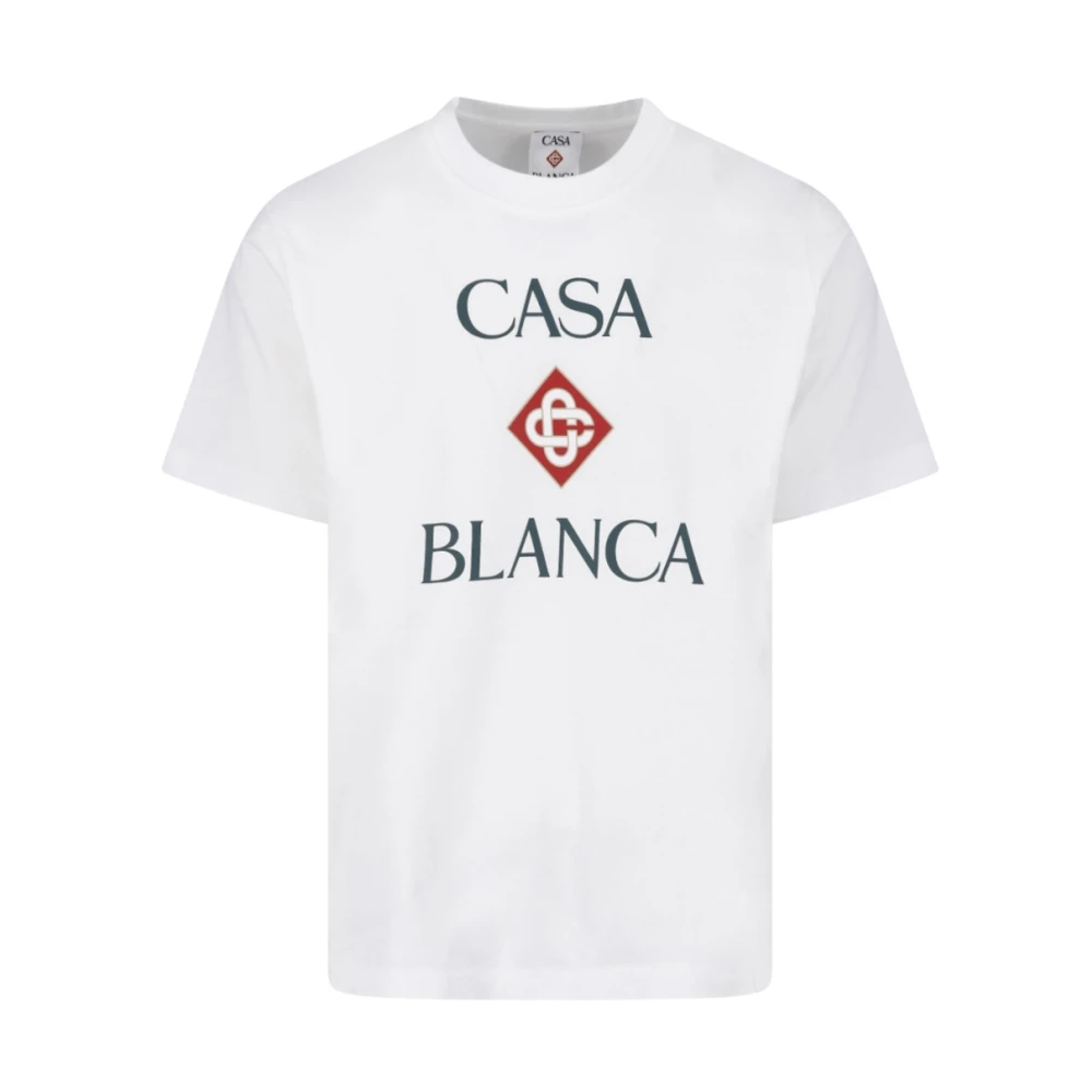 Casablanca , T-Shirts, Male, White, L, Logo-Print T-Shirt