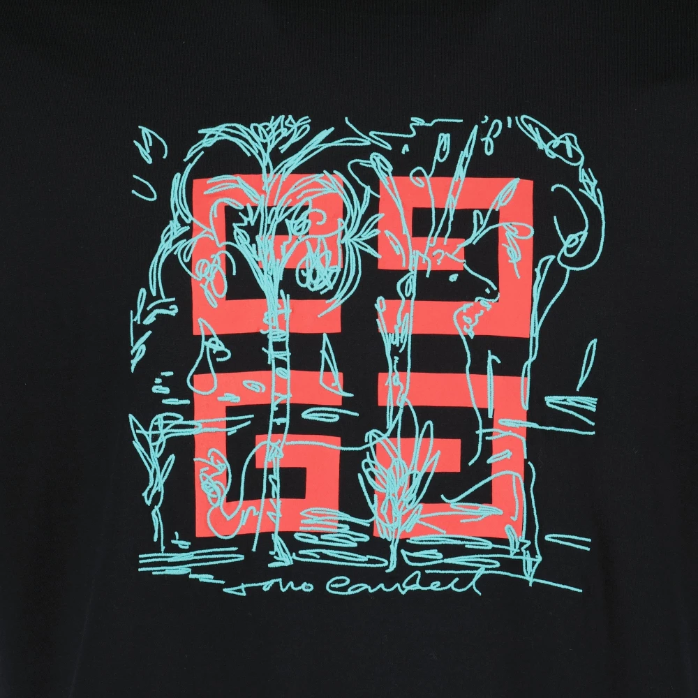 Givenchy 4G Bedrukt T-shirt Biologisch Katoen Lente-Zomer 2025 Collectie Black Heren