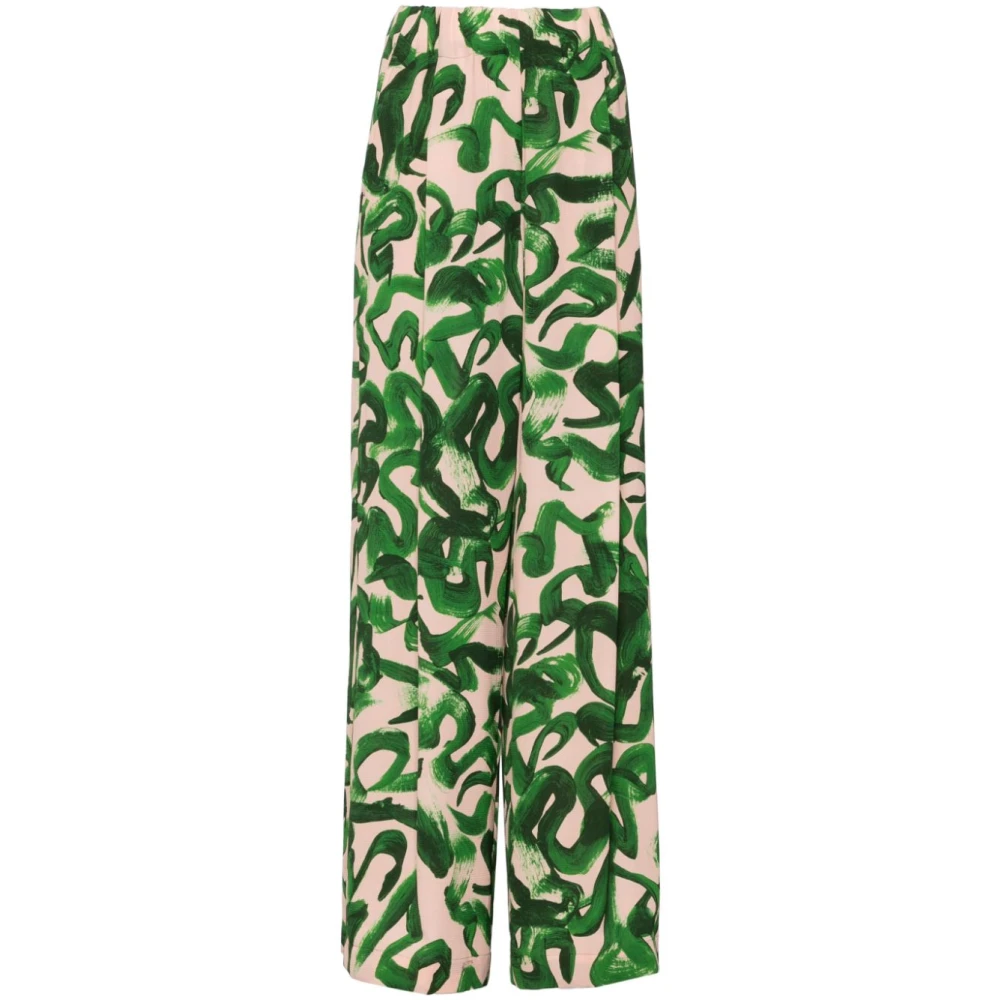 Dries Van Noten Abstracte Kwaststreek Wijde Broek Green Dames