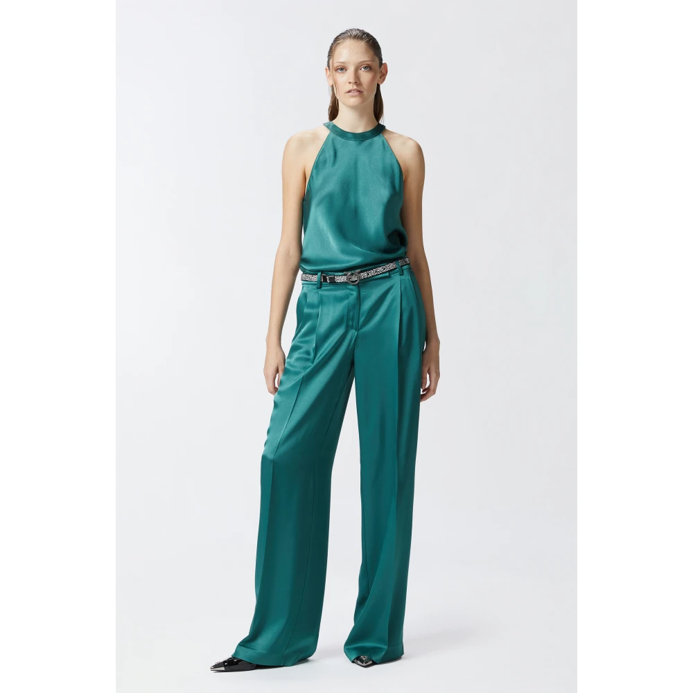 pinko Satijnen Mouwloze Top met Striksluiting Green Dames