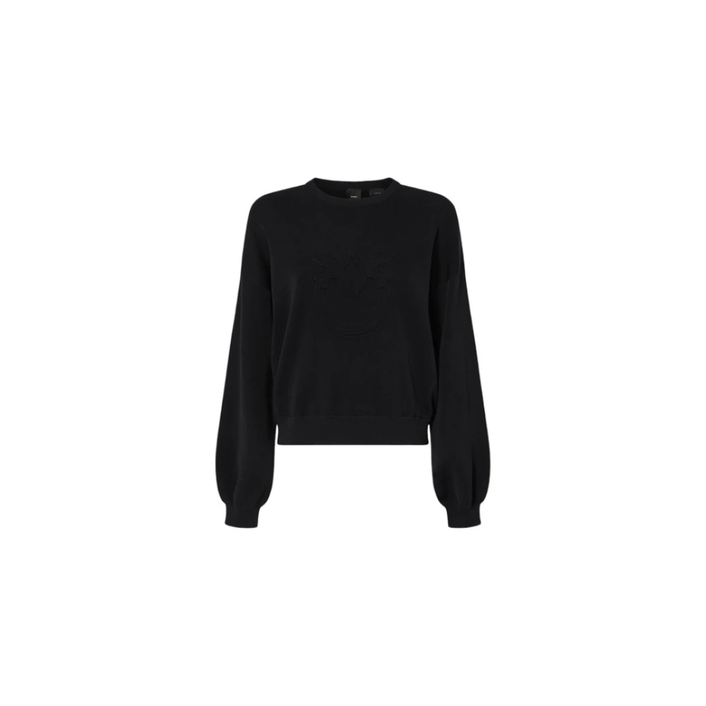 Pinko Zwarte Katoenmix Sweater Love Birds Black Dames