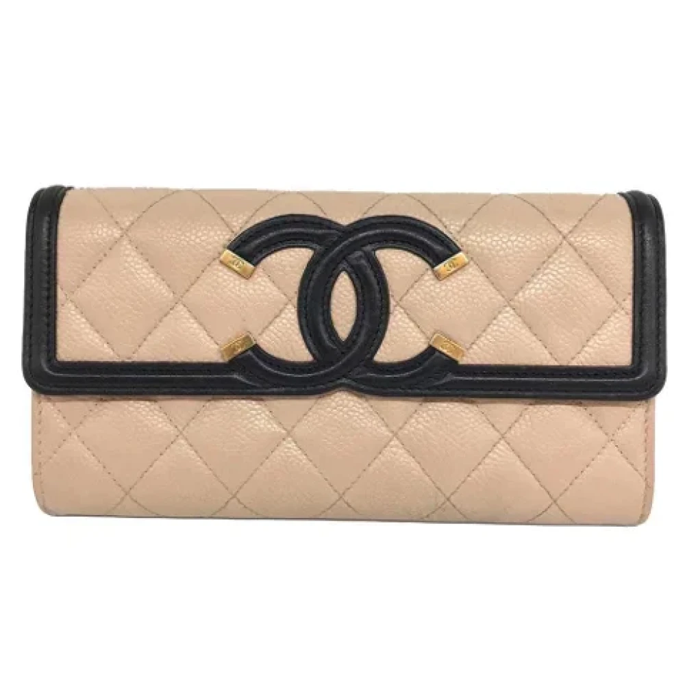 Chanel Vintage Pre-owned Leather wallets Beige Dames