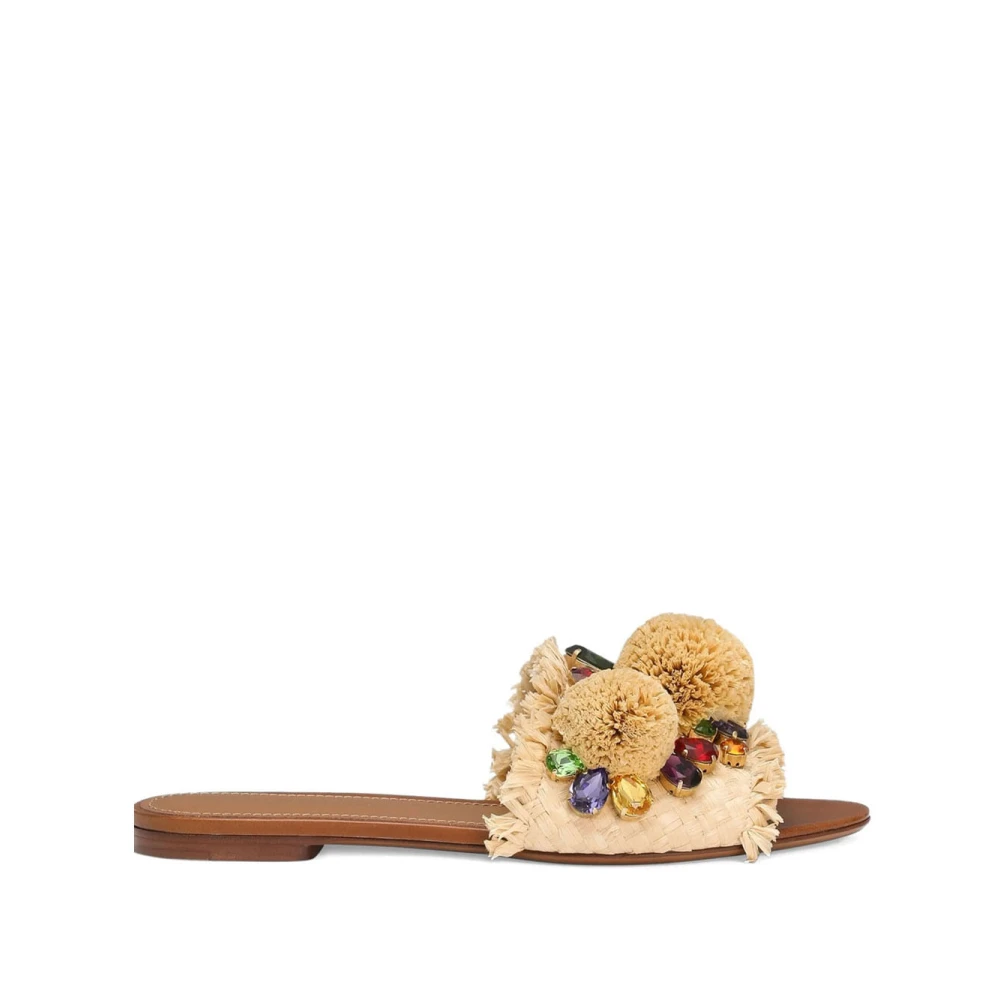 Dolce & Gabbana Beige Braided Slipper With Fringes - Female - Sliders - 5 1/2 Uk - Shoes