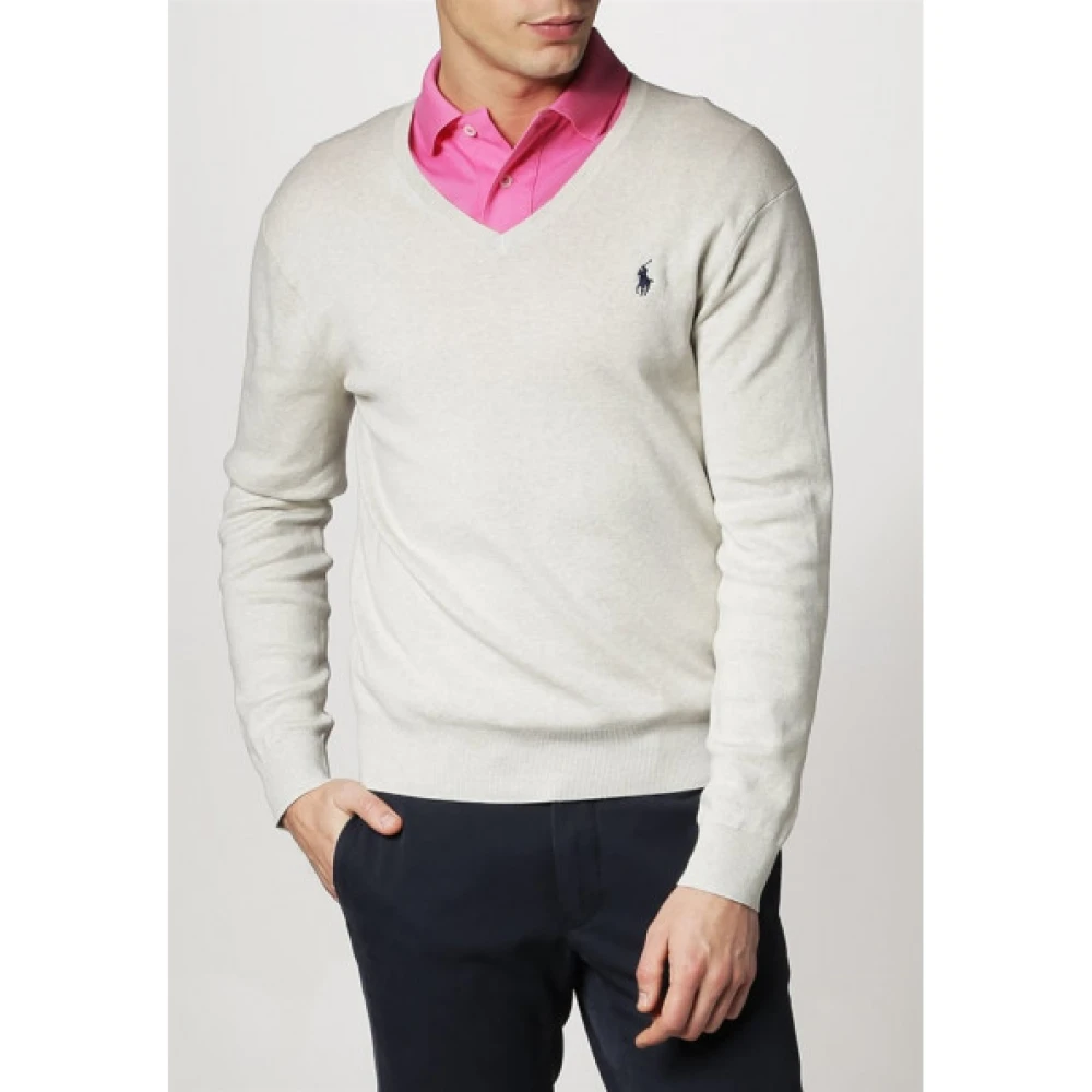 Polo Ralph Lauren V-hals Pima Katoen Trui Gray Dames