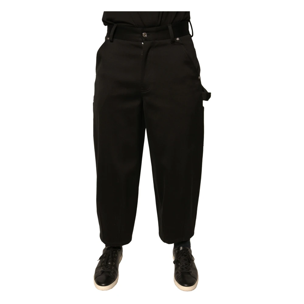 Dolce & Gabbana Men's Black Cotton Cropped Trousers With Button - Cropped Trousers - Xs - Trousers