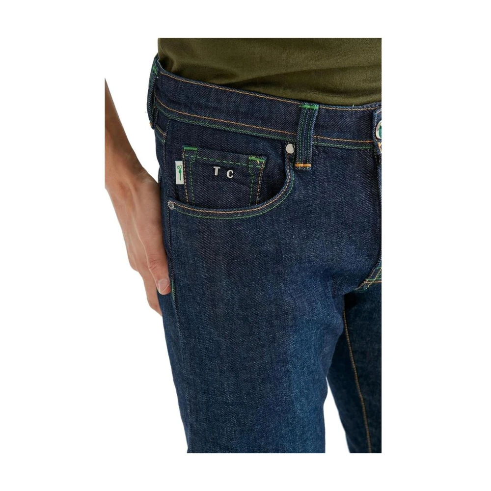 Tramarossa Blauwe Regular Fit Groene Stiksel Jeans Blue Heren