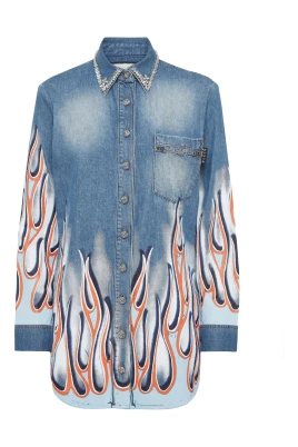 Denim Shirt LS Flame Racing