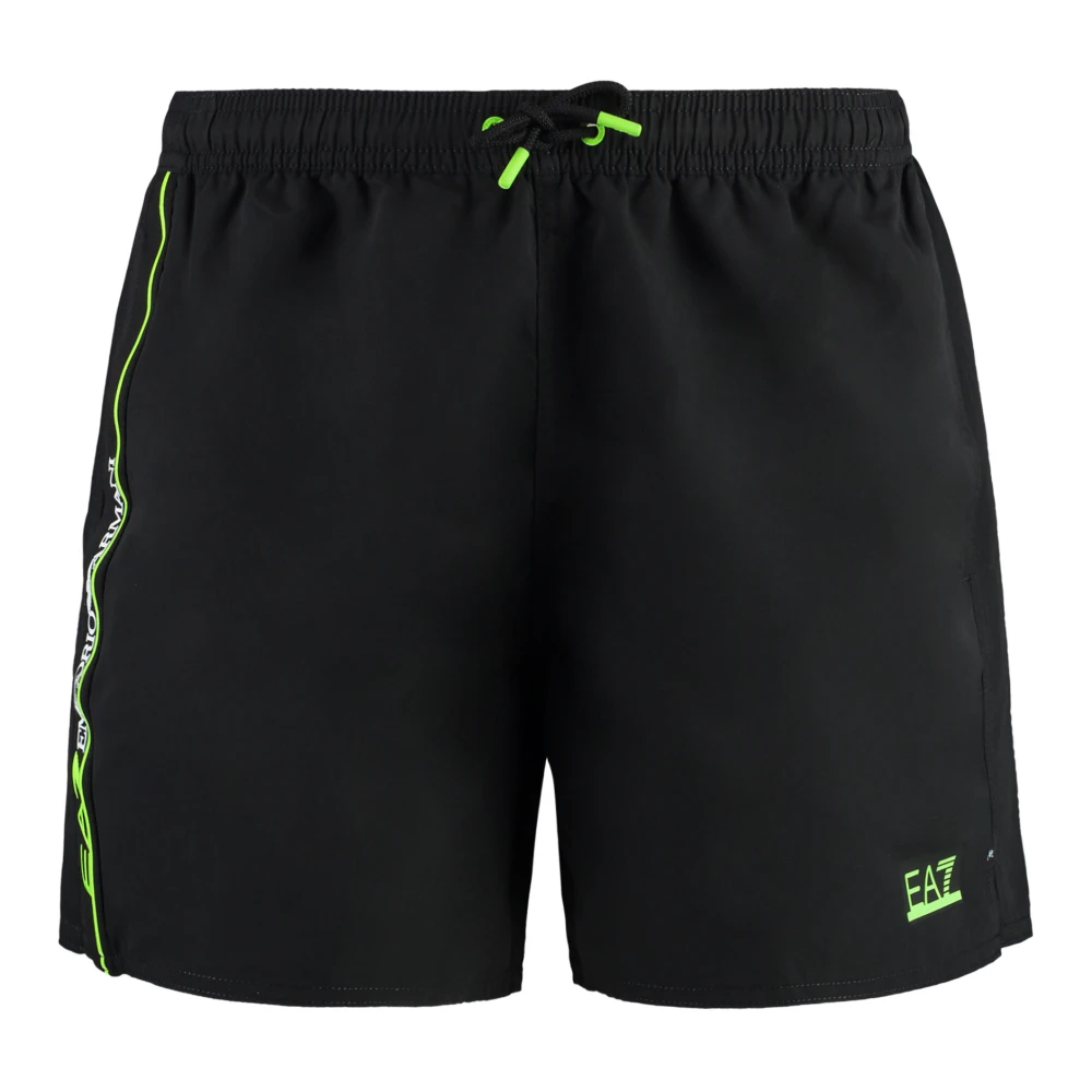 Emporio Armani EA7 Mesh-gevoerde Nylon Zwemshorts met Logoed Streep Black Heren