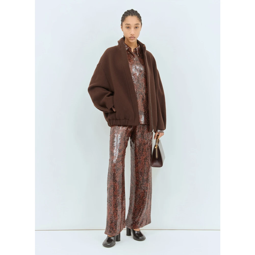 Dries Van Noten Paillet Wijde Pijp Trekkoordbroek Red Dames