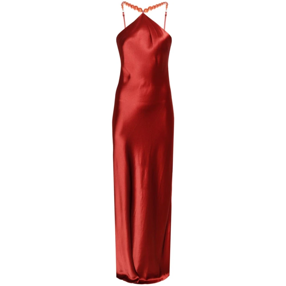 Staud Satin Halter Slip Klänning med Pärlband Red, Dam