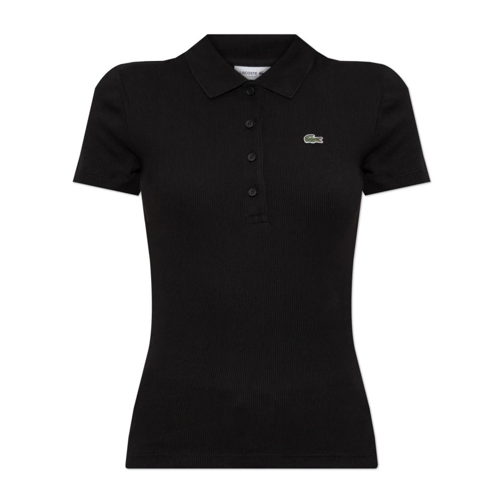 Lacoste Geribbelde polo met logopatch Black Dames