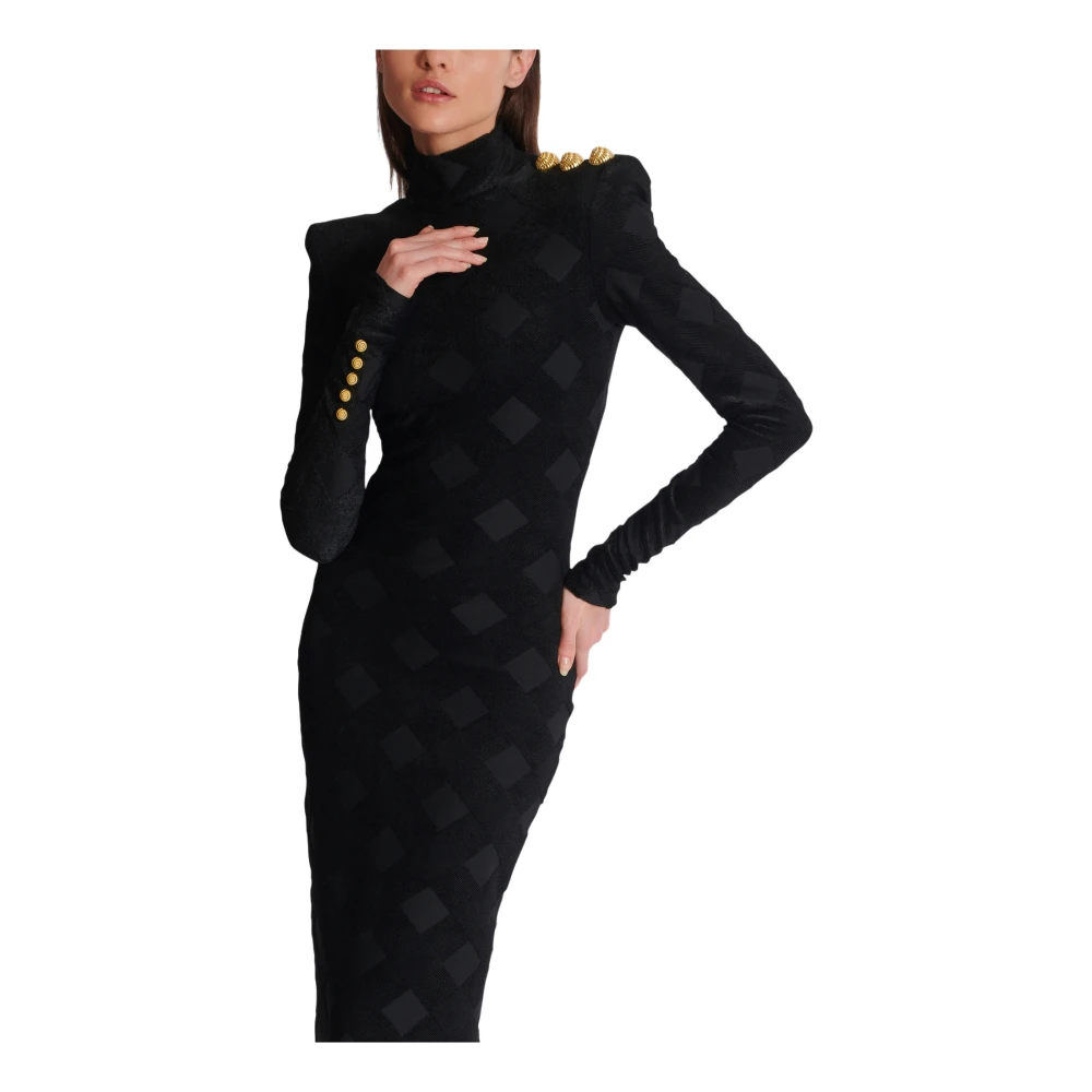 Balmain Lange gingham bouclé jurk Black Dames