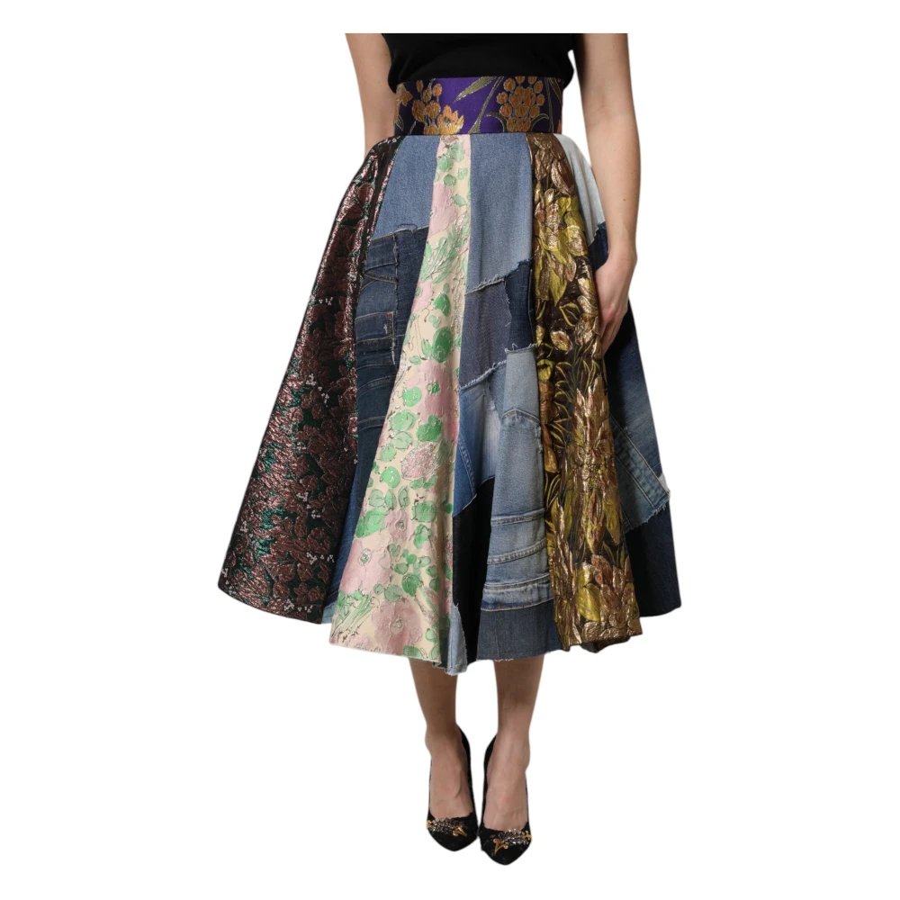 Dolce & Gabbana Women's Multicolor Midi Skirts, Xs, Patchwork High Waisted Midi Skirt