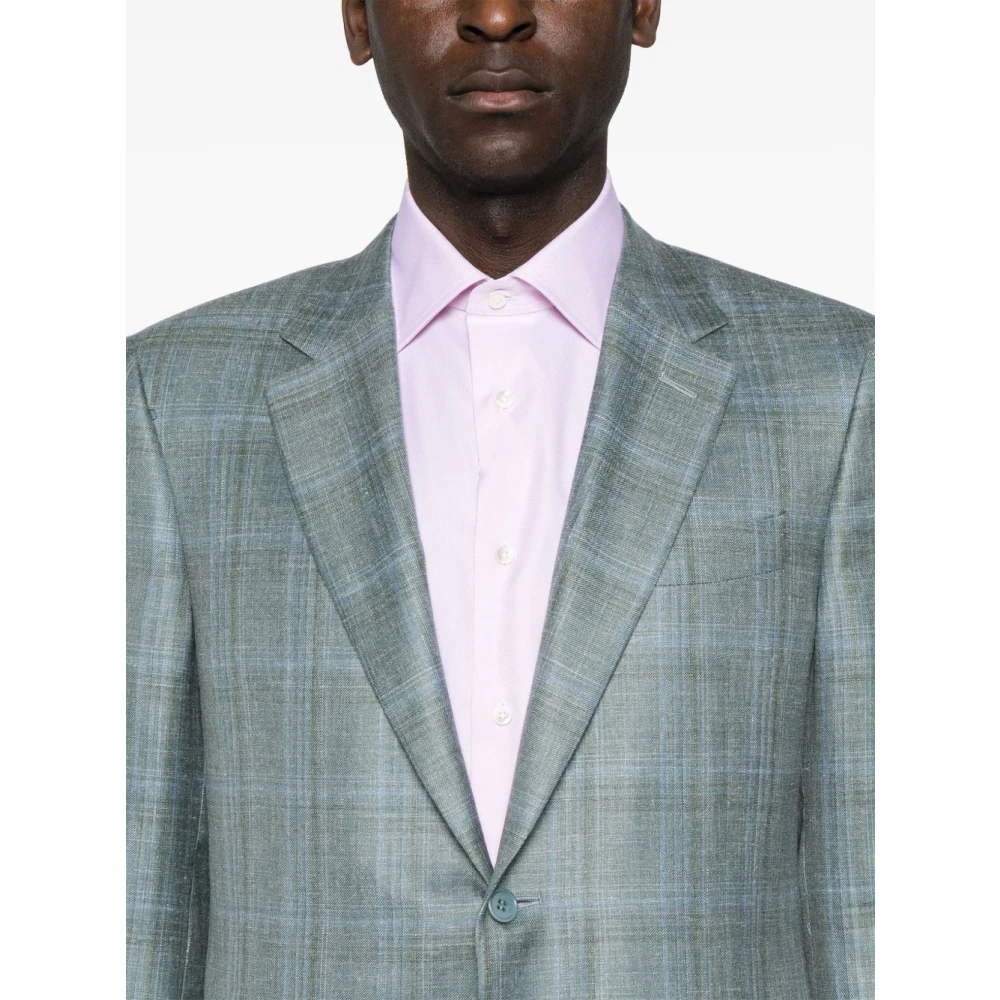 Canali Turquoise Blauw-Groen Geruite Blazer Green Heren